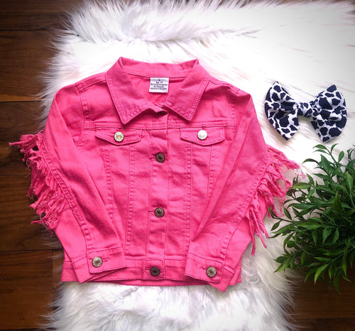 Pink Fringe Denim Jacket