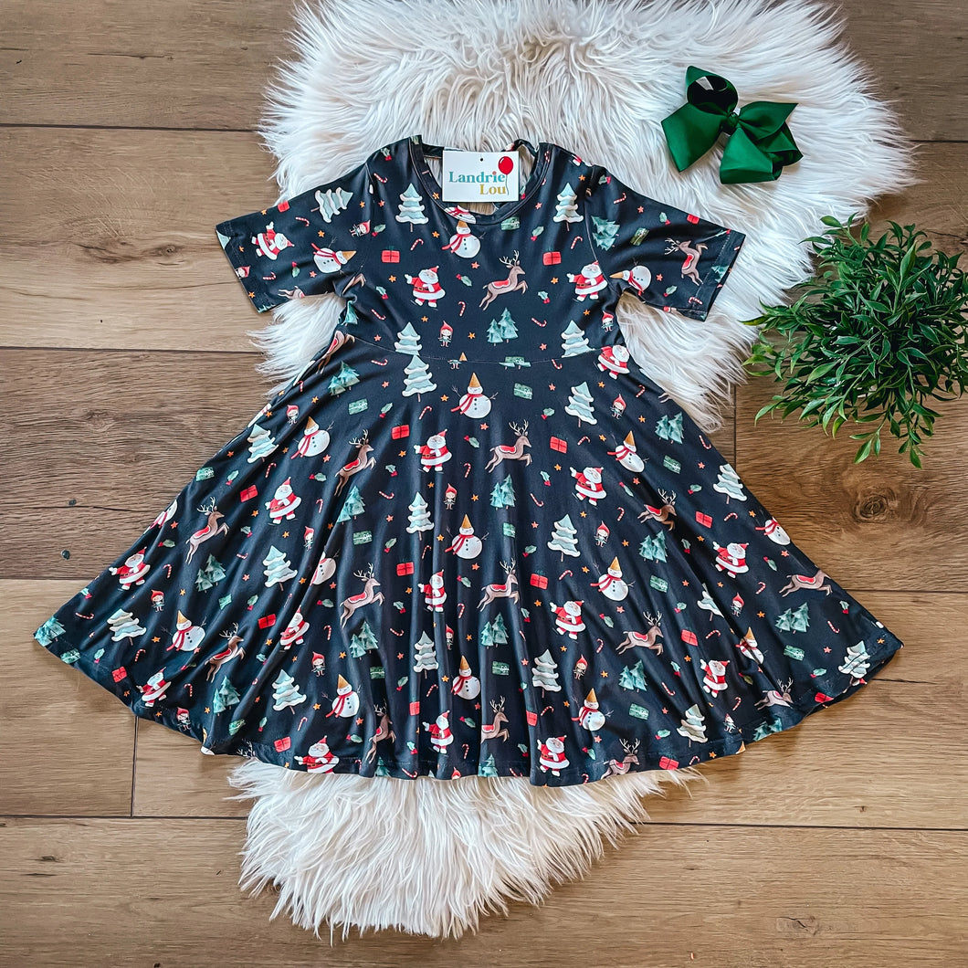 Santa & Reindeer Bamboo Twirl Dress