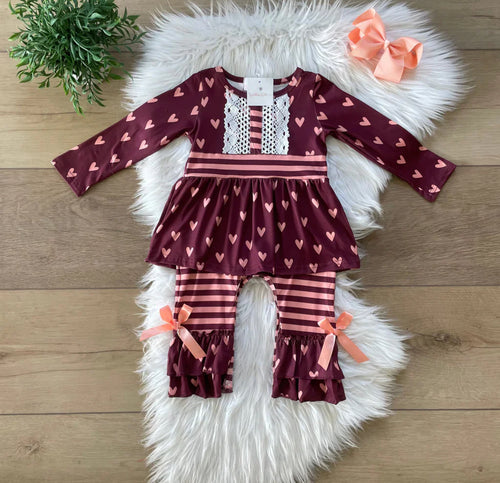 Burgundy Hearts Romper